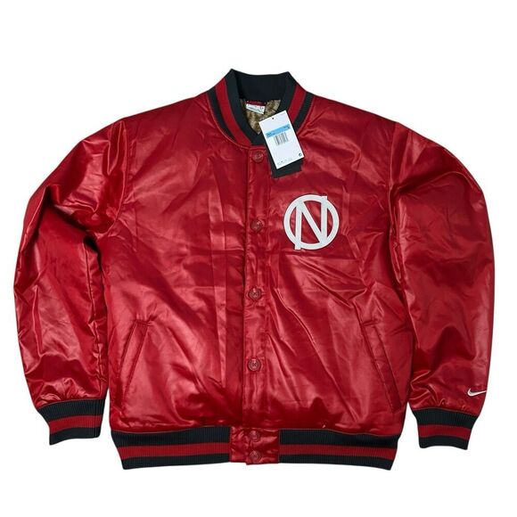 Nike Jacket Mens M Red Premium Basketball Bomber Leopard Activewear DQ6203-687
